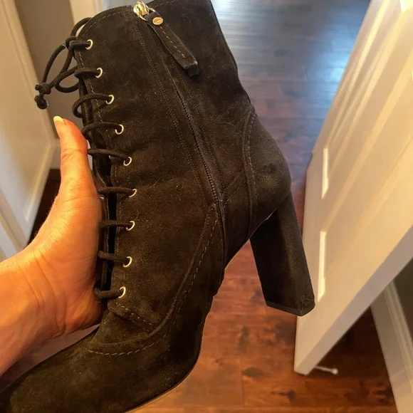 M.Gemi Annata Black Suede High Heeled Boot Lace Up Ankle Booties - Picture 12 of 15